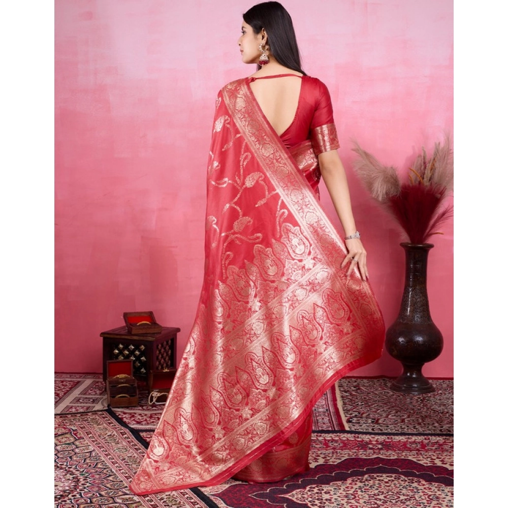 Generic Women's Banarasi Silk Printed Saree With Unstitched Blouse 5.5Mtr (Red) Generic Women's Banarasi Silk Printed Saree With Unstitched Blouse 5.5Mtr (Red)