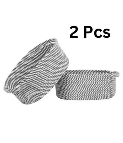 Generic Cotton 10x7x4 Inch 2 Pcs Oval Storage Basket For Clothes (Grey)