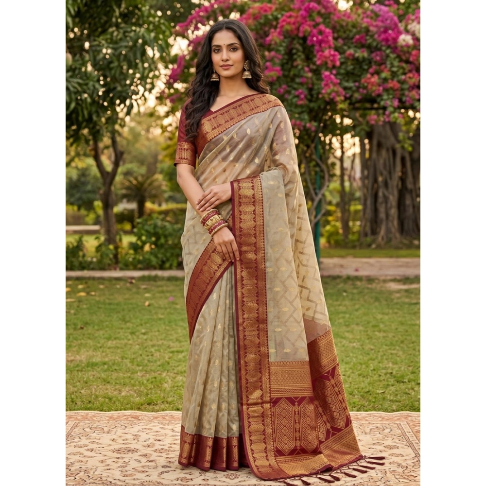 Generic Women's Cotton Printed Saree With Unstitched Blouse 5.5Mtr (Multicolor)