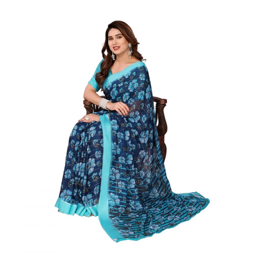 Generic Women's Georgette Printed Saree With Unstitched Blouse 5.5Mtr (Sky Blue) Generic Women's Georgette Printed Saree With Unstitched Blouse 5.5Mtr (Sky Blue)