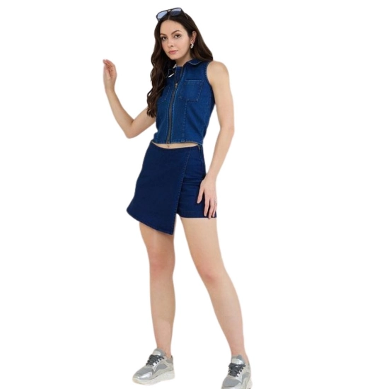 Generic Women's Denim Lycra Solid Sleeveless Top (Blue) Generic Women's Denim Lycra Solid Sleeveless Top (Blue)