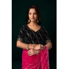 Generic Women's Net Sequence Saree With Unstitched Blouse 5.5Mtr (Pink)