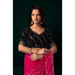 Generic Women's Net Sequence Saree With Unstitched Blouse 5.5Mtr (Pink)