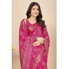Generic Women's Cotton Silk Floral Printed Saree With Unstitched Blouse 5.5Mtr (Pink)