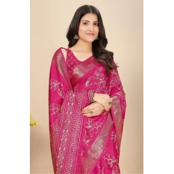 Generic Women's Cotton Silk Floral Printed Saree With Unstitched Blouse 5.5Mtr (Pink)