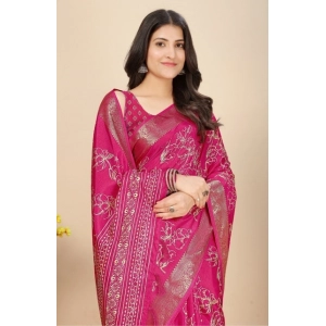 Generic Women's Cotton Silk Floral Printed Saree With Unstitched Blouse 5.5Mtr (Pink)