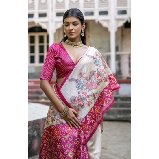 Generic Women's Faux_Tussar Floral Jal With Patola Print Saree With Unstitched Blouse 5.5Mtr (Pink) Generic Women's Faux_Tussar Floral Jal With Patola Print Saree With Unstitched Blouse 5.5Mtr (Pink)