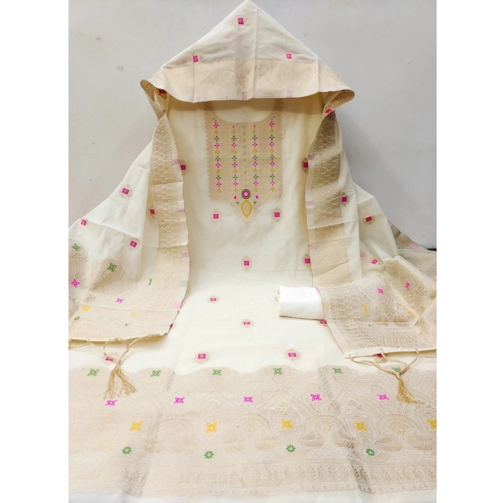 Generic Women's Banarasi Silk Printed Unstitched Salwar Suit Material With Dupatta (White, 3Mtrs) Generic Women's Banarasi Silk Printed Unstitched Salwar Suit Material With Dupatta (White, 3Mtrs)