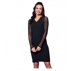 Generic Women's Polyester And Net Solid Long Sleeves Dress (Black)