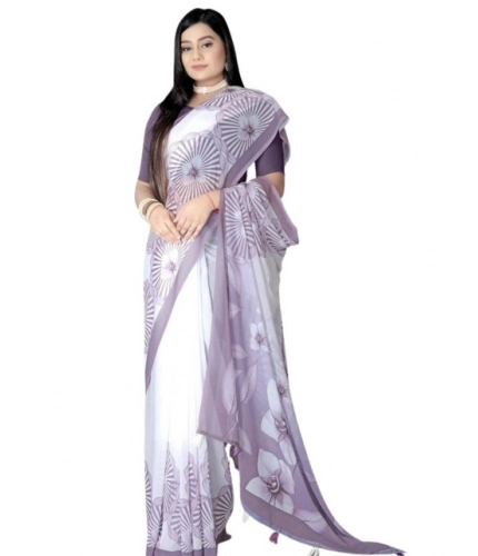 Generic Women's Georgette Floral Printed Saree With Unstitched Blouse 5.5Mtr (Lavender)