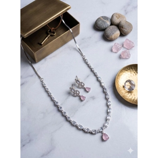 Generic Women's Brass Silver Plated Necklace set (Pink) Generic Women's Brass Silver Plated Necklace set (Pink)