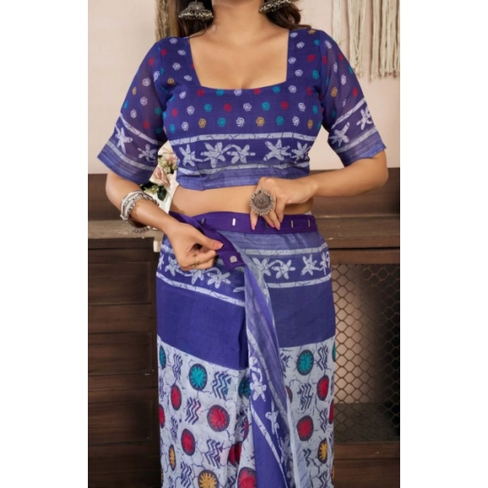 Generic Women's Faux Linen Geometric Print Ready to wear Saree With Unstitched Blouse 5.5Mtr (Blue) Generic Women's Faux Linen Geometric Print Ready to wear Saree With Unstitched Blouse 5.5Mtr (Blue)