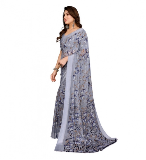 Generic Women's Georgette Printed Saree With Unstitched Blouse 5.5Mtr (Grey)