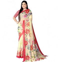 Generic Women's Georgette Floral Printed Saree With Unstitched Blouse 5.5Mtr (Yellow)
