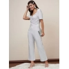 Generic Women's Polyester Shimmer Self Design Short Sleeve Jumpsuit (Silver)