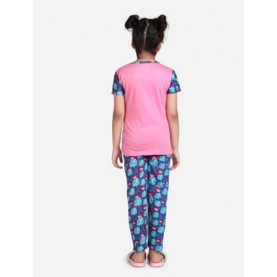 Generic Girl's Cotton Hosiery Printed Night Suit Set (Pink-Blue) Generic Girl's Cotton Hosiery Printed Night Suit Set (Pink-Blue)