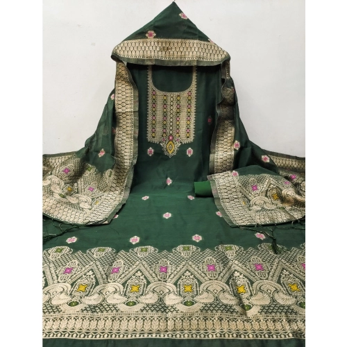 Women's Banarasi Silk Printed Unstitched Salwar Suit Material With Dupatta (Bottle Green, 3Mtrs) Women's Banarasi Silk Printed Unstitched Salwar Suit Material With Dupatta (Bottle Green, 3Mtrs)