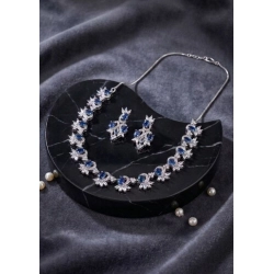 Generic Women's Brass Silver Plated Necklace set (Blue)