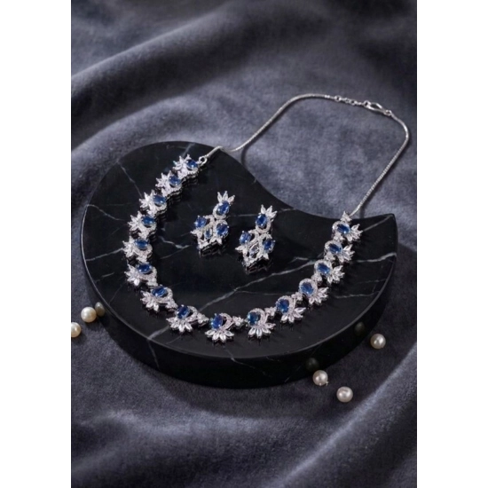Generic Women's Brass Silver Plated Necklace set (Blue) Generic Women's Brass Silver Plated Necklace set (Blue)