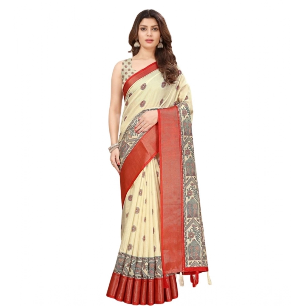 Generic Women's Cotton Silk Printed Saree With Unstitched Blouse 5.5Mtr (Cream) Generic Women's Cotton Silk Printed Saree With Unstitched Blouse 5.5Mtr (Cream)