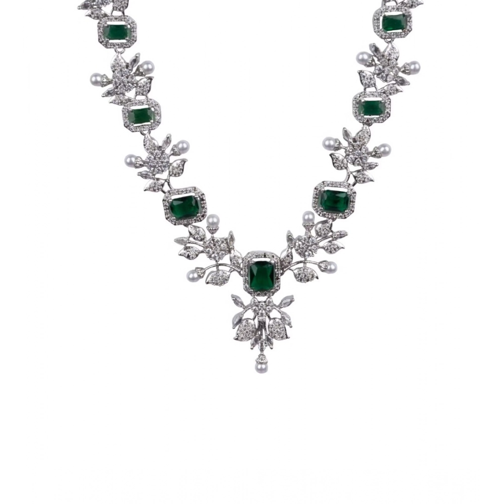 Generic Women's Brass Silver Plated Necklace set (Green)