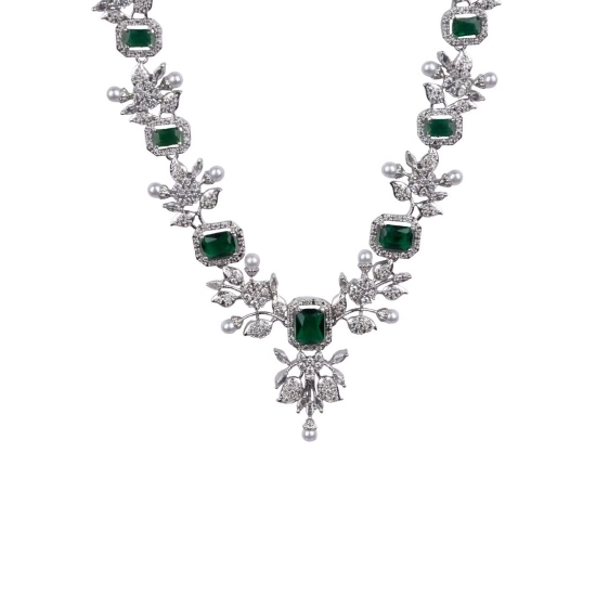 Generic Women's Brass Silver Plated Necklace set (Green) Generic Women's Brass Silver Plated Necklace set (Green)