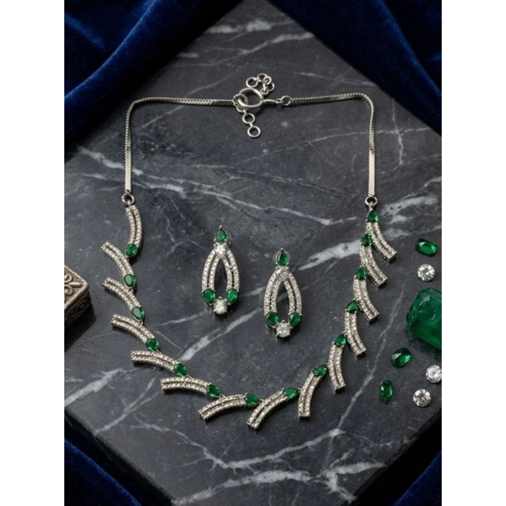 Generic Women's Brass Silver Plated Necklace set (Green) Generic Women's Brass Silver Plated Necklace set (Green)