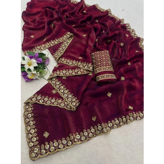 Generic Women's Satin Embellished Saree With Unstitched Blouse 5.5Mtr (Maroon) Generic Women's Satin Embellished Saree With Unstitched Blouse 5.5Mtr (Maroon)
