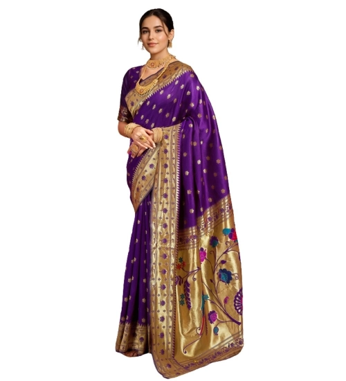 Generic Women's Silk Blend Woven Saree With Unstitched Blouse 5.5Mtr (Purple)