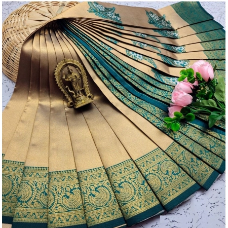 Generic Women's Soft Silk Printed Saree With Unstitched Blouse 5.5Mtr (Gold)