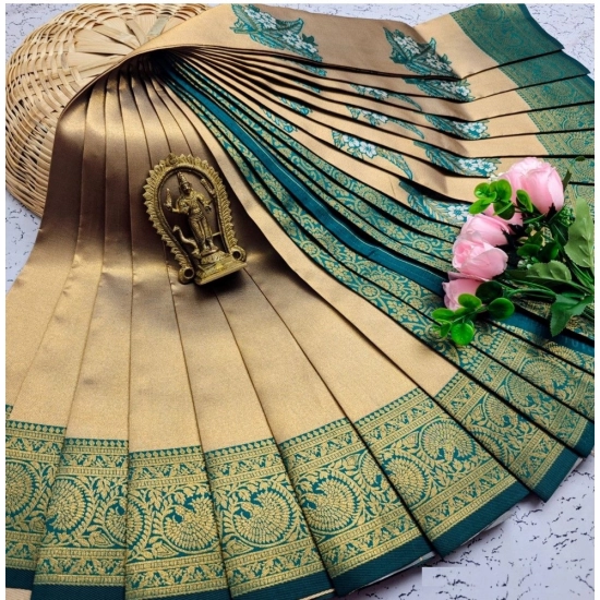 Generic Women's Soft Silk Printed Saree With Unstitched Blouse 5.5Mtr (Gold)