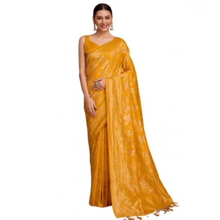 Generic Women's Soft Silk Jacquard Saree With Unstitched Blouse 5.5Mtr (Mustard)