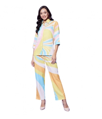 Generic Women's Polyester Colour Blocking 3-4th Sleeve Co-Ord Set (Multicolor)