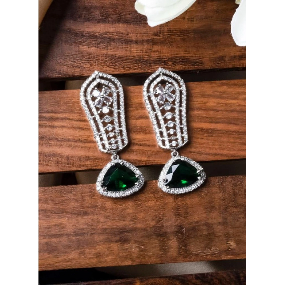 Generic Women's Brass Silver Plated Drop Earrings (Green) Generic Women's Brass Silver Plated Drop Earrings (Green)