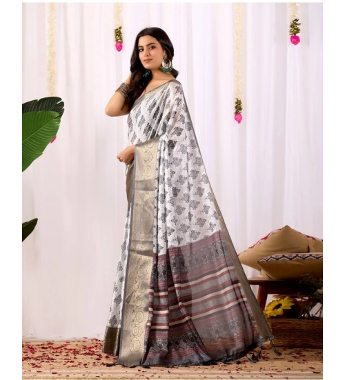 Generic Women's Faux_Silk Printed Saree With Unstitched Blouse 5.5Mtr (White) Generic Women's Faux_Silk Printed Saree With Unstitched Blouse 5.5Mtr (White)