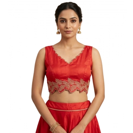Generic Women's Silk Embroidered Sweetheart Neck Sleeveless Readymade Padded Blouse (Red, Size 38) Generic Women's Silk Embroidered Sweetheart Neck Sleeveless Readymade Padded Blouse (Red, Size 38)