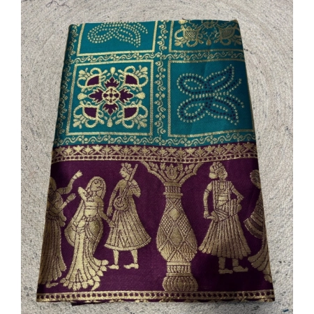 Generic Women's Jacquard Printed Saree With Unstitched Blouse 5.5Mtr (Teal)