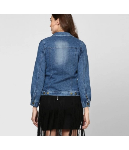 Generic Women's Denim Washed Long Sleeves Jacket (Blue)