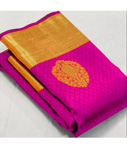 Generic Women's Soft Lichi Silk Printed Saree With Unstitched Blouse 5.5Mtr (Pink)
