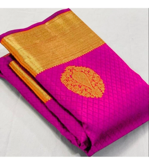 Generic Women's Soft Lichi Silk Printed Saree With Unstitched Blouse 5.5Mtr (Pink)