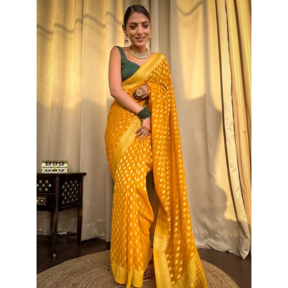 Generic Women's Soft Litchi Silk Jacquard Work Saree With Unstitched Blouse 5.5Mtr (Yellow) Generic Women's Soft Litchi Silk Jacquard Work Saree With Unstitched Blouse 5.5Mtr (Yellow)