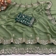 Generic Women's Star Georgette Embroidered Saree With Unstitched Blouse 5.5Mtr (Green)
