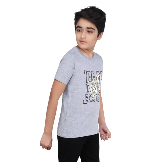 Generic Boy's Cotton Grapic Printed Round Neck T-Shirt (Grey Melange)
