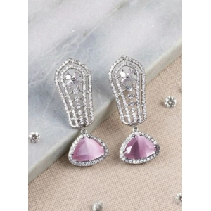 Generic Women's Brass Silver Plated Drop Earrings (Pink)