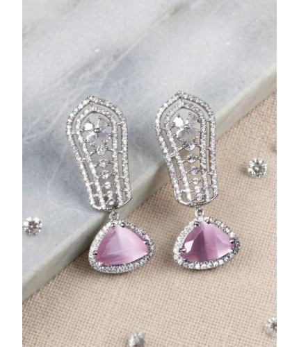 Generic Women's Brass Silver Plated Drop Earrings (Pink)