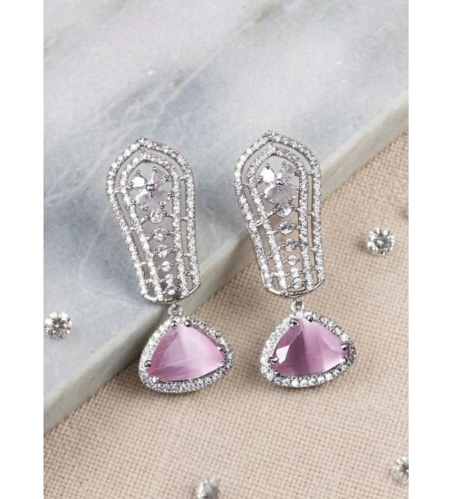 Generic Women's Brass Silver Plated Drop Earrings (Pink)