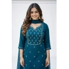 Generic Women's Georgette Ethnic Motif Round 3/4th Sleeve Kurti With Pant Dupatta Set (Teal)