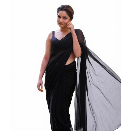 Generic Women's Georgette Solid Saree With Unstitched Blouse 5.5Mtr (Black) Generic Women's Georgette Solid Saree With Unstitched Blouse 5.5Mtr (Black)