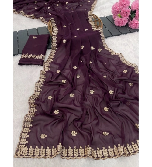 Generic Women's Georgette Embroidered Saree With Unstitched Blouse 5.5Mtr (Wine) Generic Women's Georgette Embroidered Saree With Unstitched Blouse 5.5Mtr (Wine)