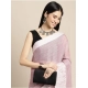 Generic Women's Linen Printed Saree With Unstitched Blouse 5.5Mtr (Purple)